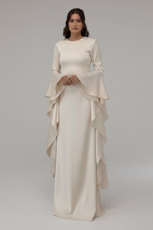 Elegant Long Sleeve Draped Maxi Dress – Evening & Party Gown