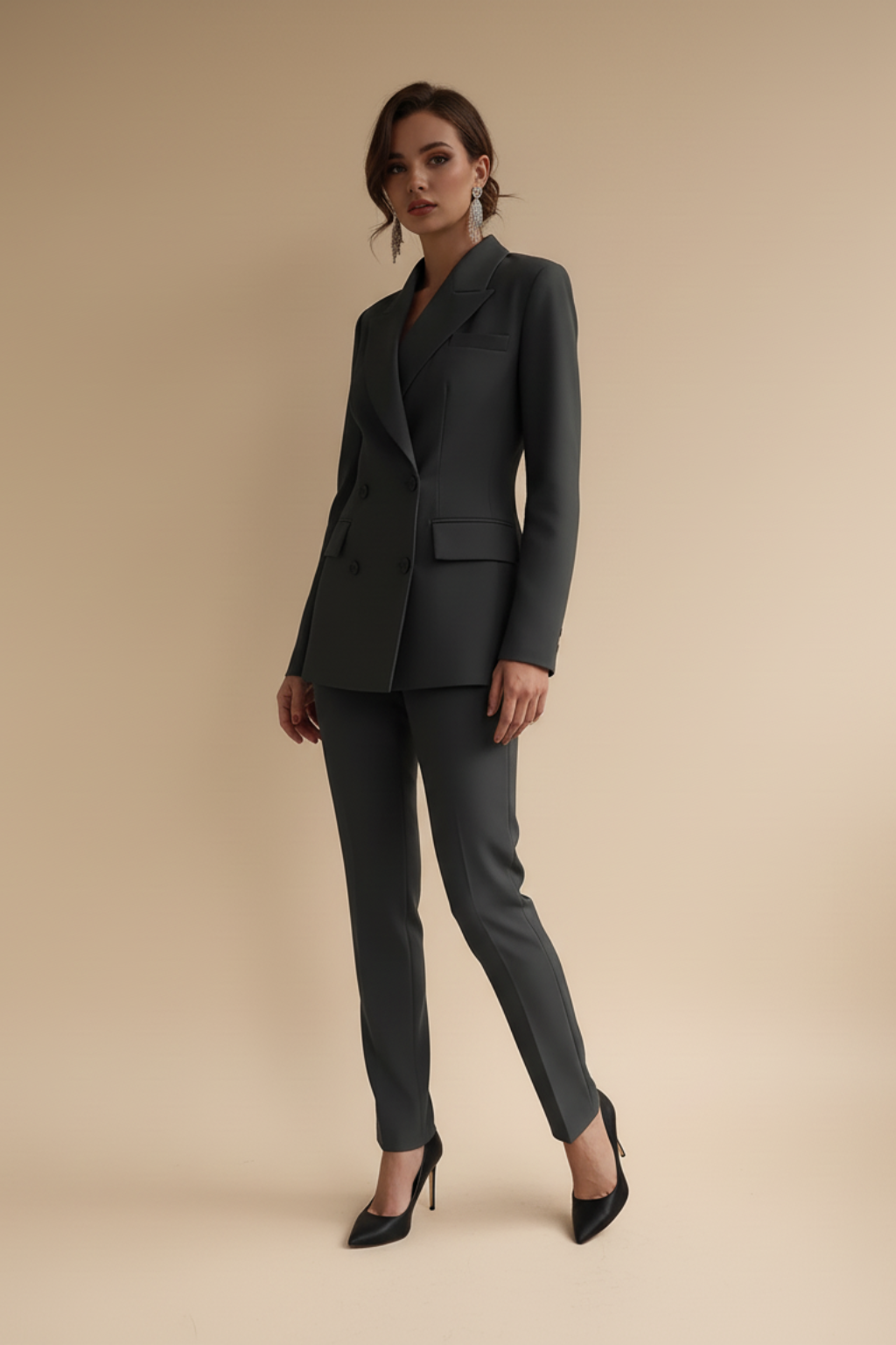 Polished Double-Breasted Trouser Suit – Tailored Blazer & Straight-Leg Pants Set