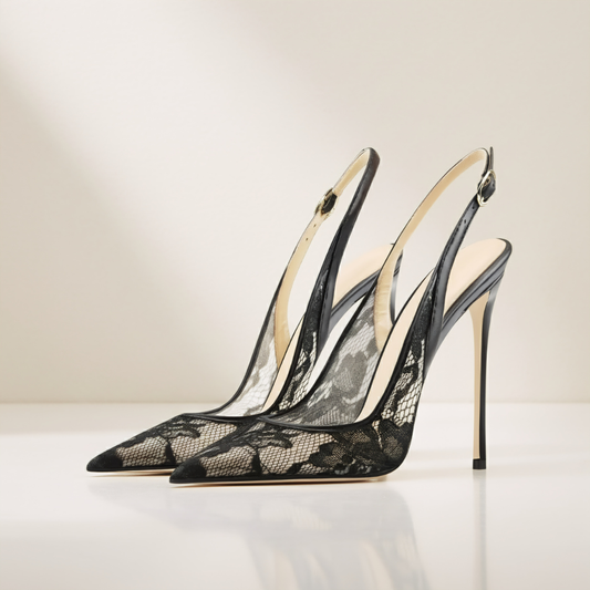 Lace Slingback Stiletto Heels – Elegant Pointed-Toe Design