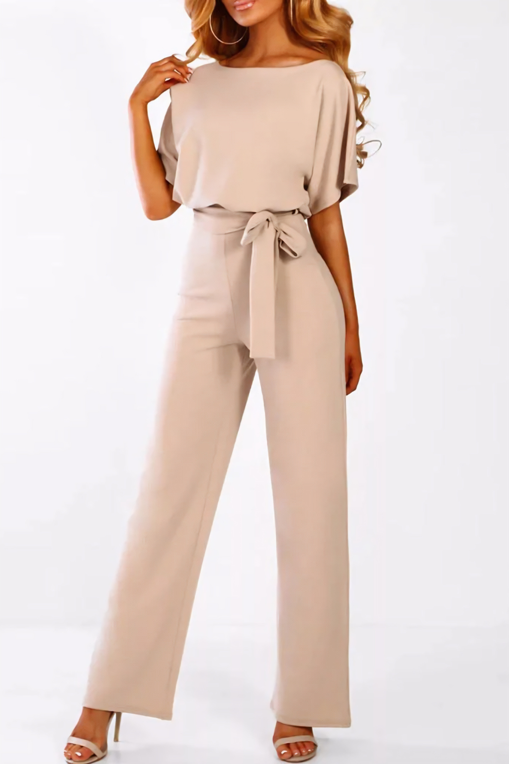 Chic Wide-Leg Belted Jumpsuit – Short-Sleeve Relaxed Silhouette & Modern Ease