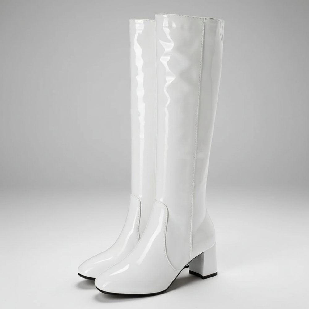 Women's Patent Knee-High Boots – Glossy Finish with Block Heel