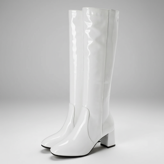 Women's Patent Knee-High Boots – Glossy Finish with Block Heel