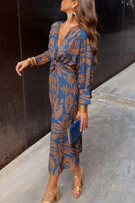 Boho Luxe Wrap Maxi Dress – Relaxed Fit with Statement Print
