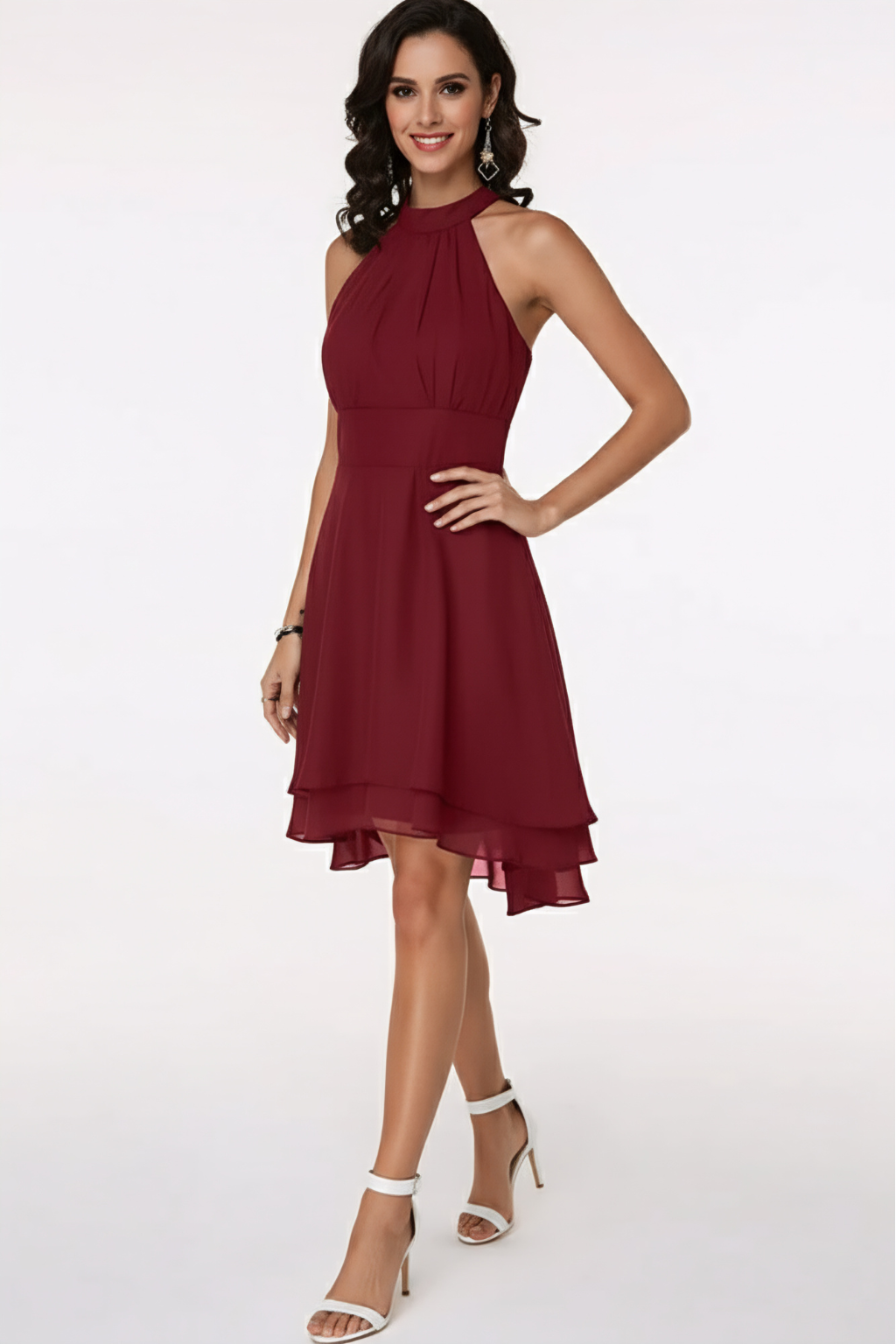 Elegant Halter Neck Ruffle Hem Midi Dress – Timeless Cocktail Silhouette