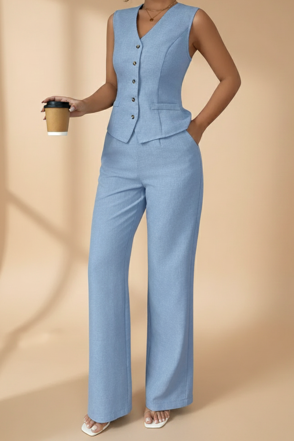 Tailored Vest & Straight-Leg Trouser Set – Sophisticated Two-Piece Suit