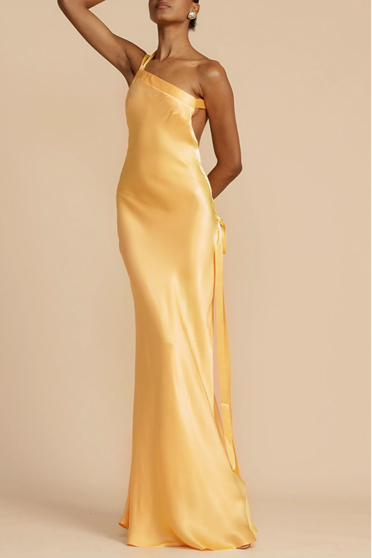 Chic One-Shoulder Evening Maxi Dress – Sleek Silhouette & Lustrous Flow