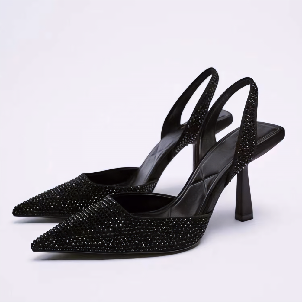 Sparkling Slingback Pointed Heels – Chic Evening Pumps with Sculpted Heel