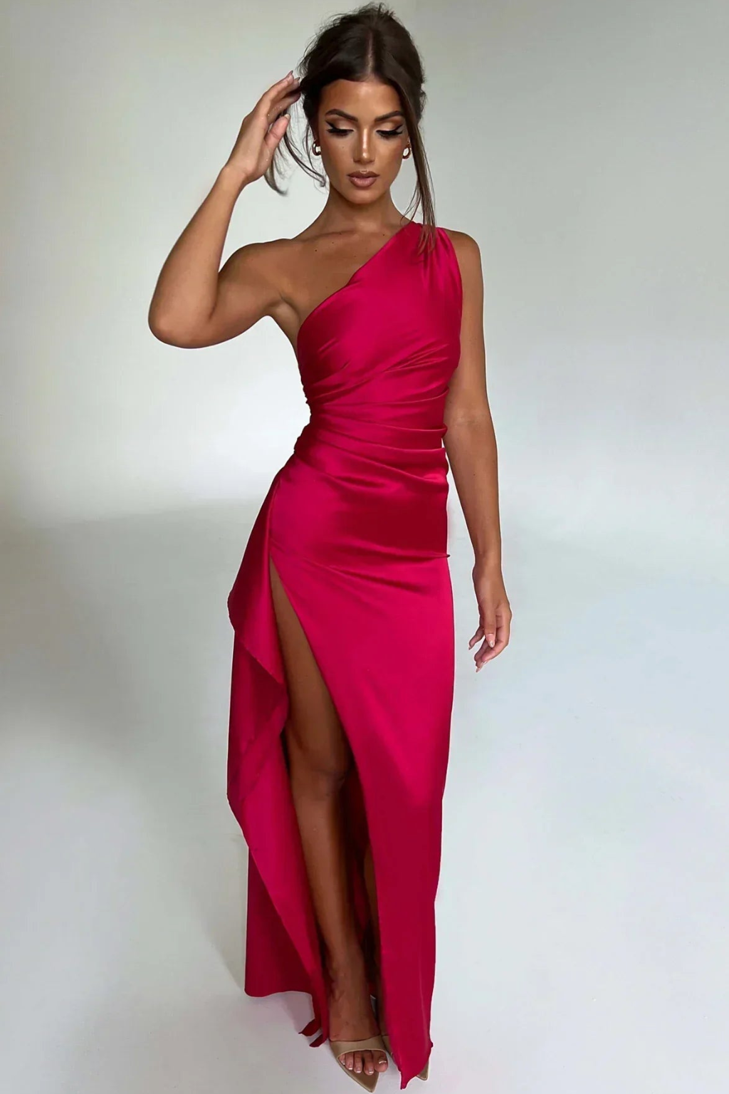 Satin One-Shoulder Evening Dress – Elegant Maxi Silhouette & High Split