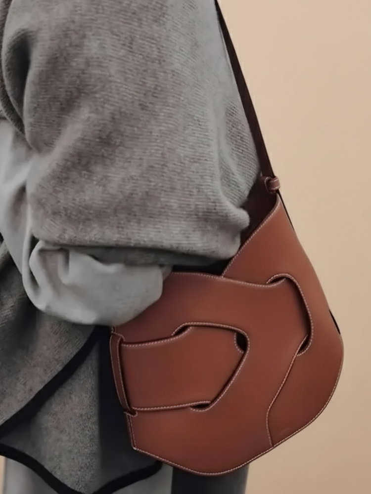 Modern Sculpted Leather Shoulder Bag – Chic Cut-Out Design