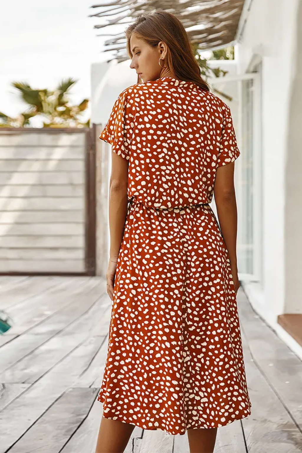 Chic Printed Midi Dress – Short-Sleeve Button-Front Summer Style