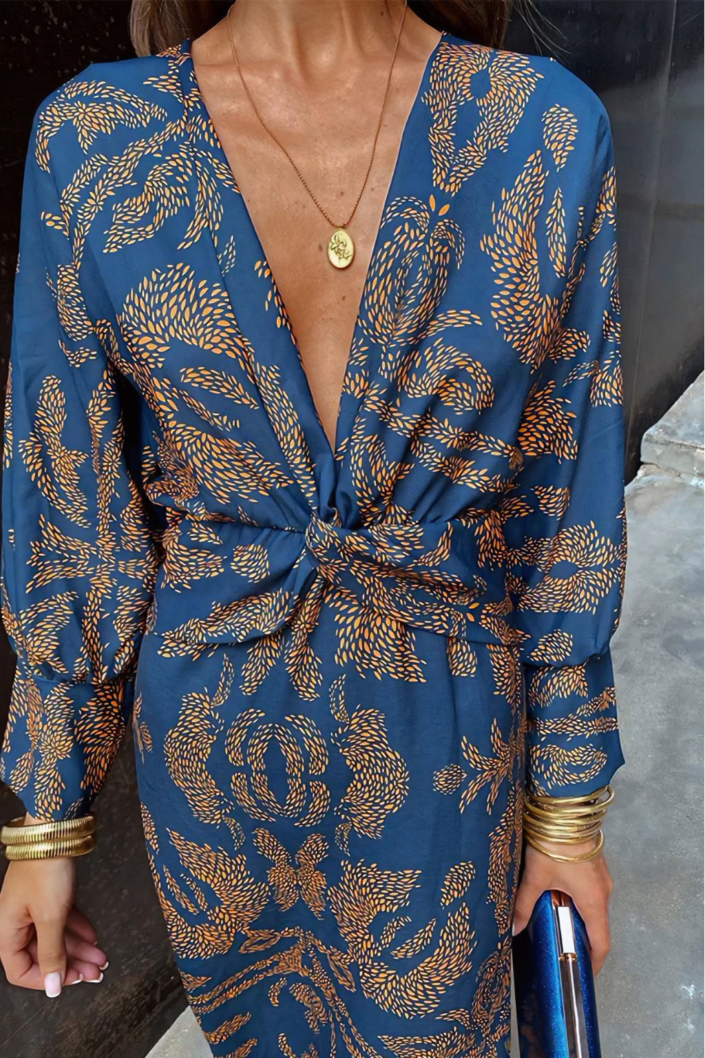 Boho Luxe Wrap Maxi Dress – Relaxed Fit with Statement Print