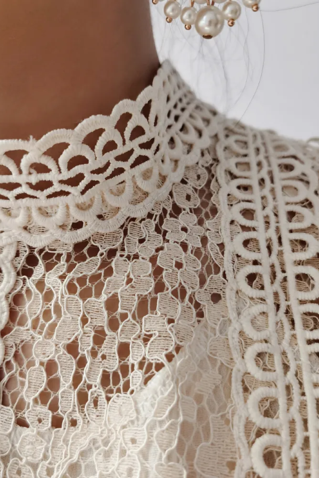 Crochet Lace Top – High Neck Short Sleeve & Refined Casual Silhouette