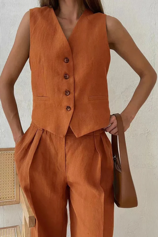 Polished Two-Piece Set – Sleeveless Vest and Wide-Leg Pants