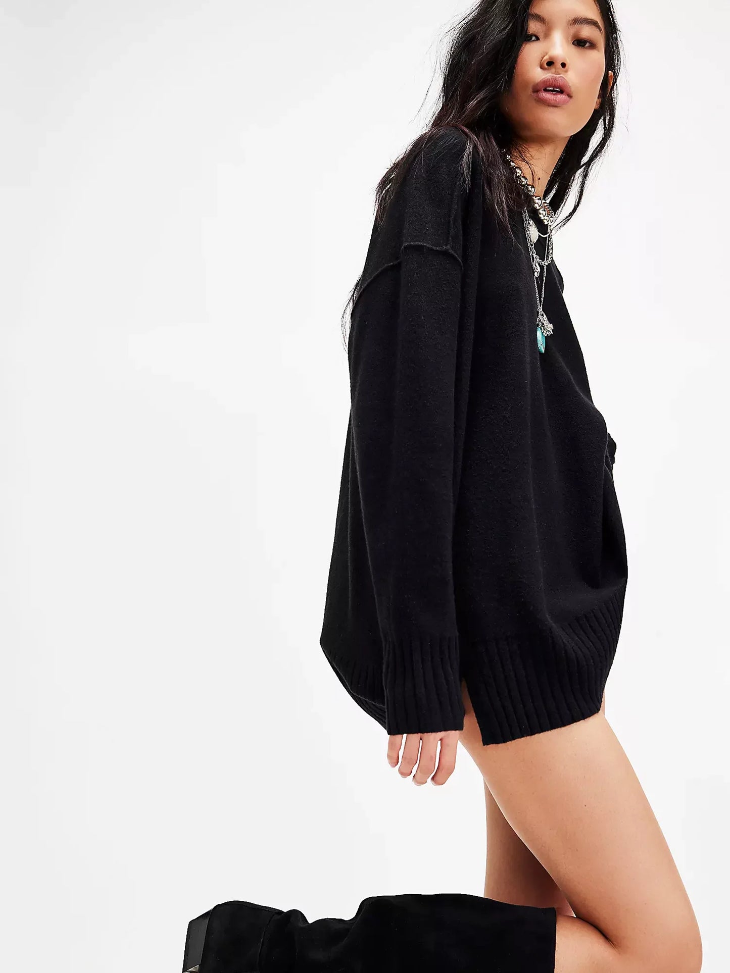 Women's Lace Mini Skirt & Oversized Sweater Set – Tiered Knit Co-ord