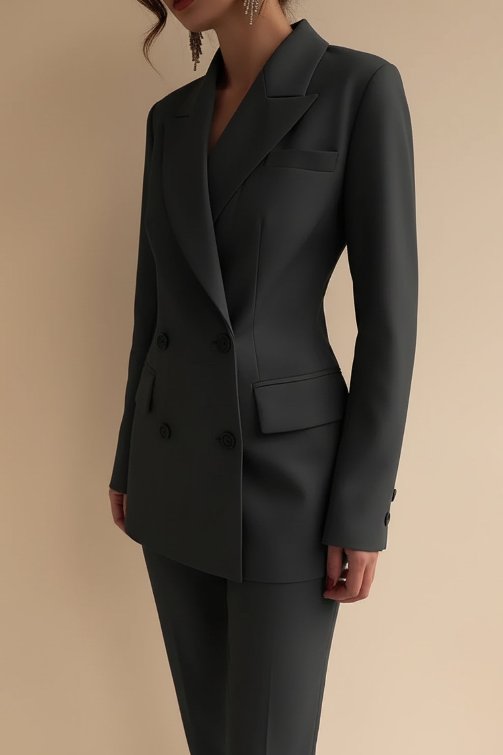 Polished Double-Breasted Trouser Suit – Tailored Blazer & Straight-Leg Pants Set