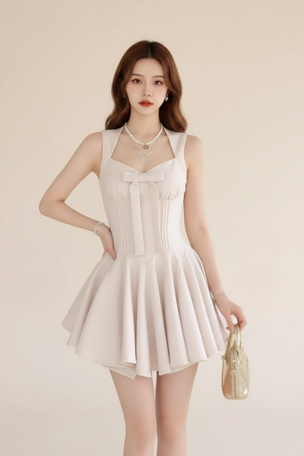 Pleated Mini Dress – Chic Corset Silhouette & Feminine Bow Detail