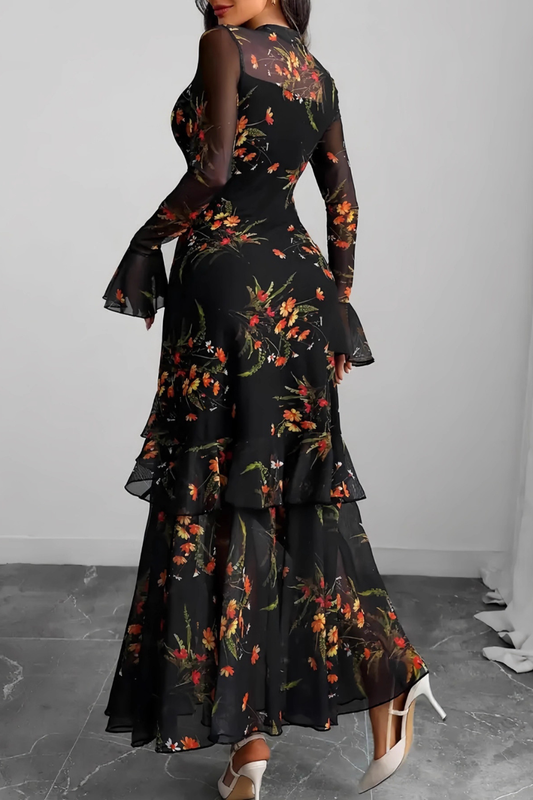 Two Piece Maxi Dress Set – Long Sleeve Floral Overlay & Slip Dress