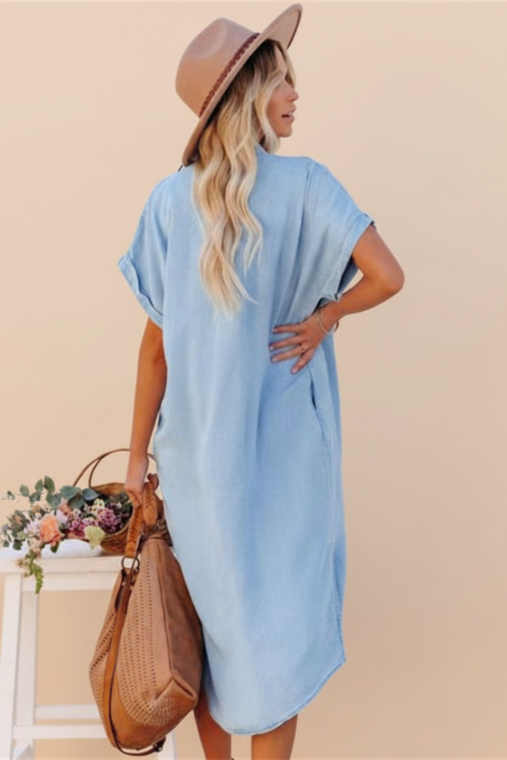 Timeless Button-Down Midi Dress – Relaxed Short-Sleeve Casual Style