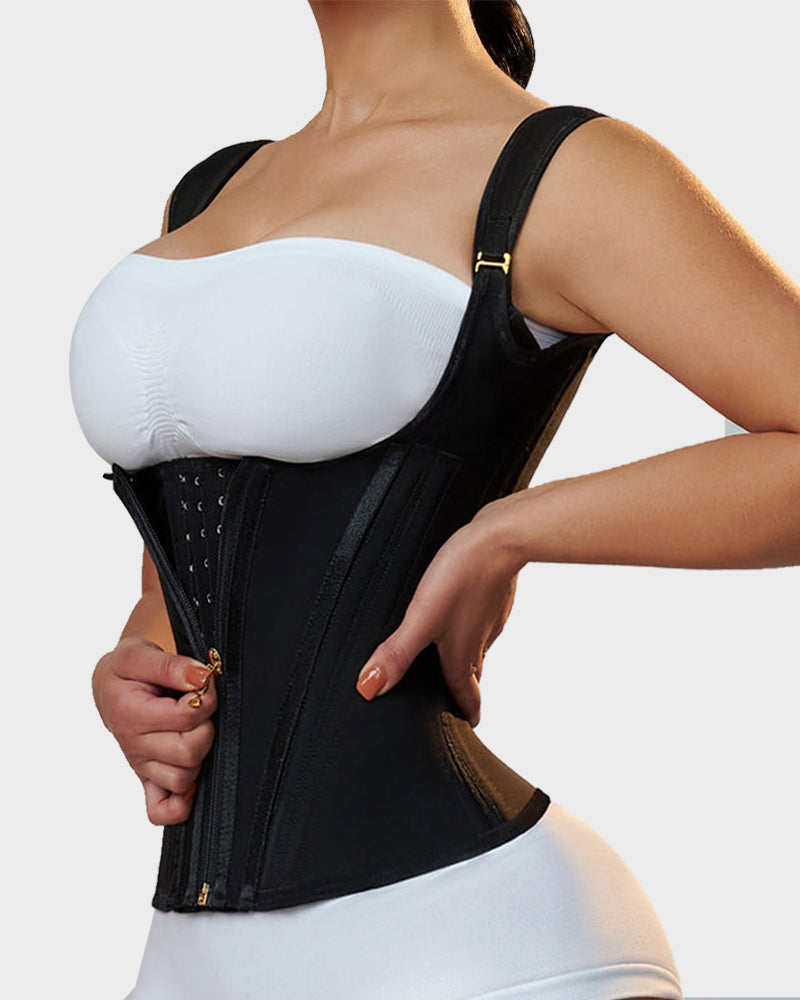 Women's Corset Vest – Double Waistband & Gold-Zip Sculpting Silhouette