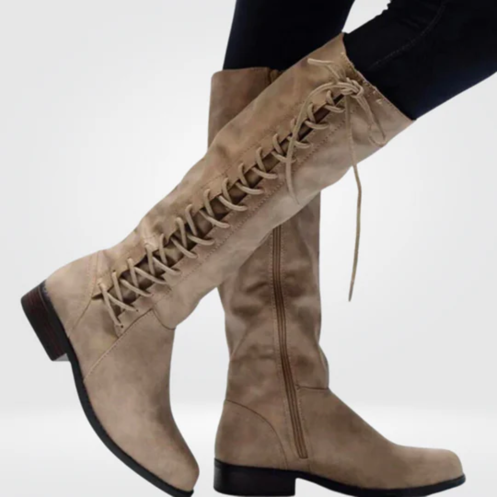 Tall Lace-Up Knee High Boots – Comfortable Everyday Fit with Side Zip