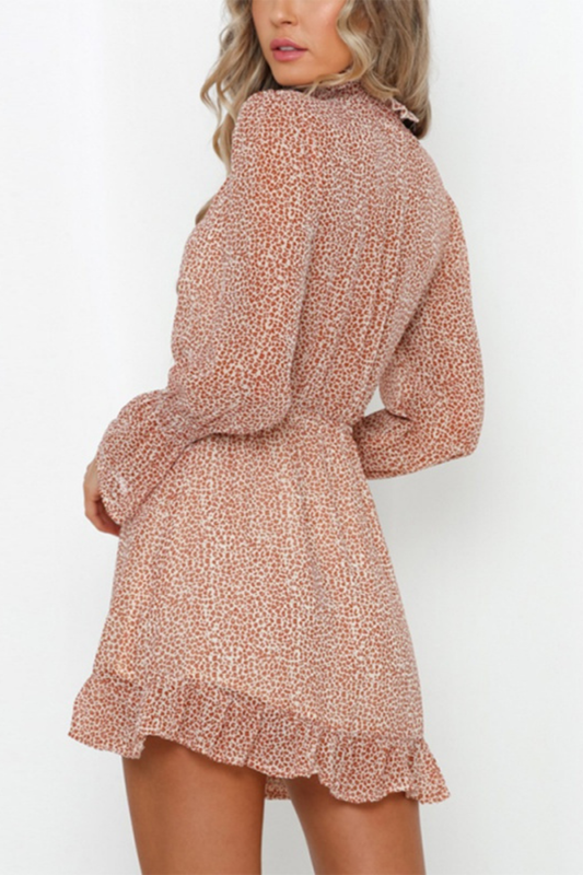 Mini Dress – High Neck Long Sleeve & Flared Hem Silhouette