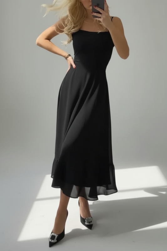 Sleeveless Midi Dress – Elegant Solid A-Line Evening Dress