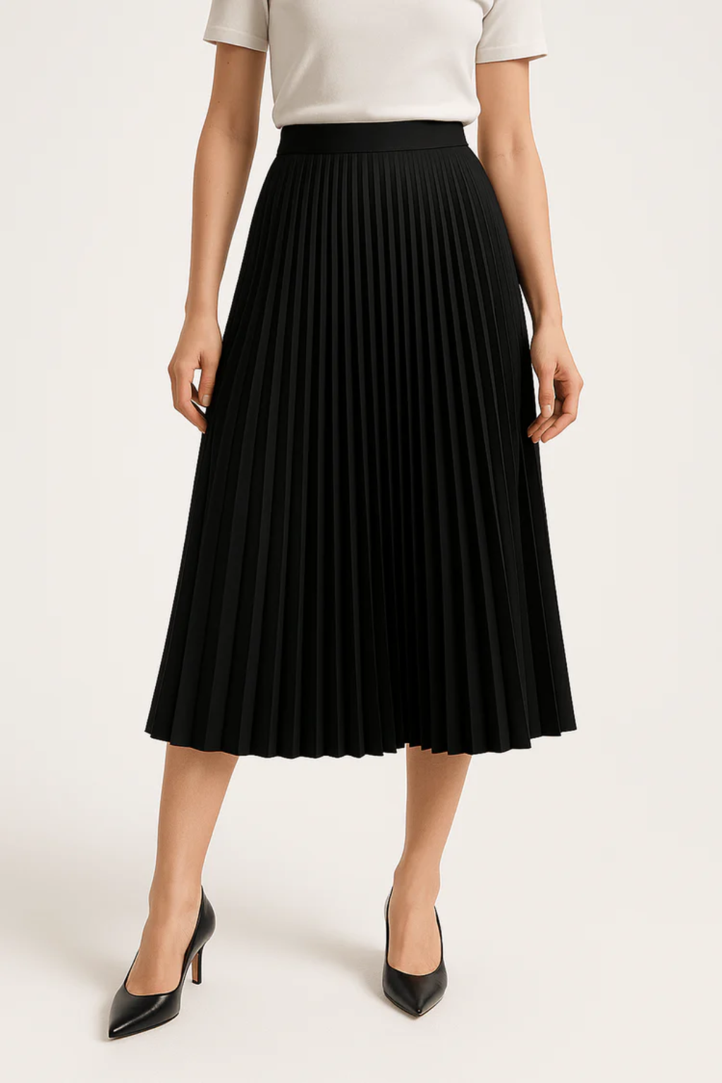 Sophisticated Pleated Midi Skirt – Classic High-Waist Silhouette