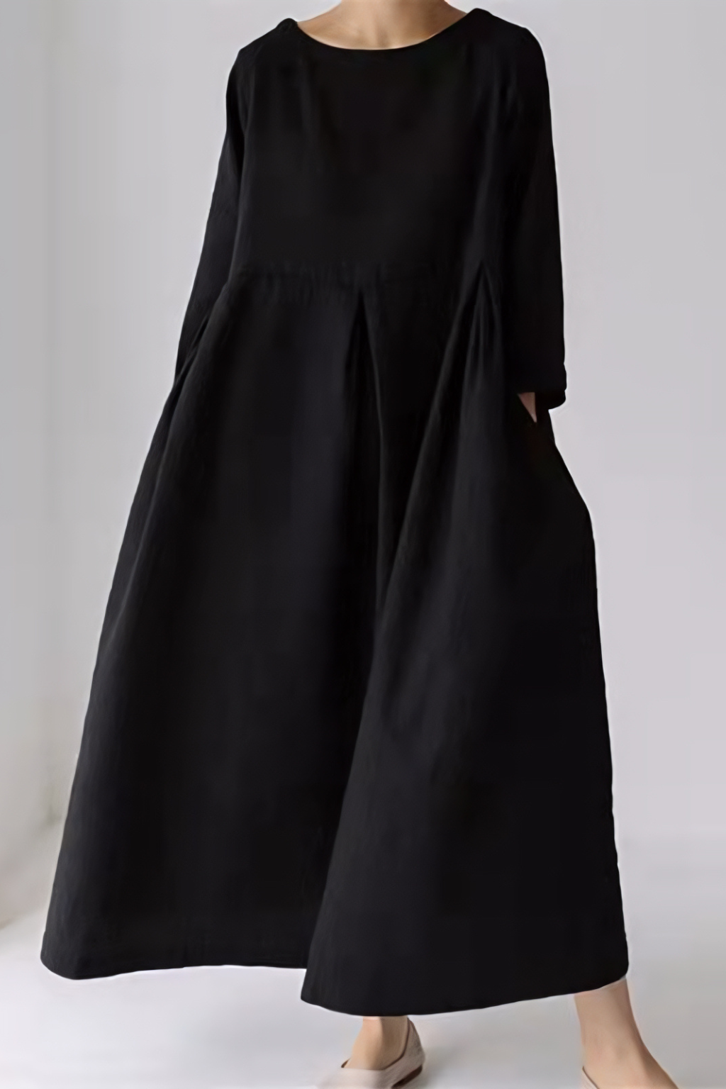 Relaxed Pleated Midi Dress – Effortless Comfort & Modern Simplicity
