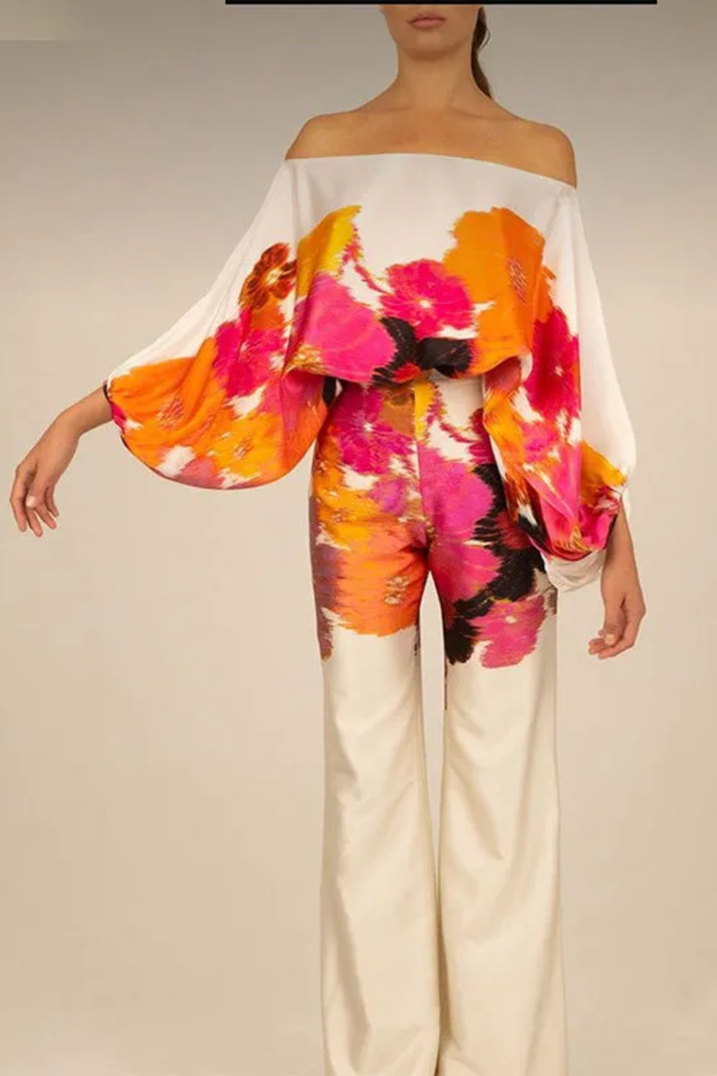 Graceful Off-Shoulder Wide-Leg Jumpsuit – Abstract Print Summer Style