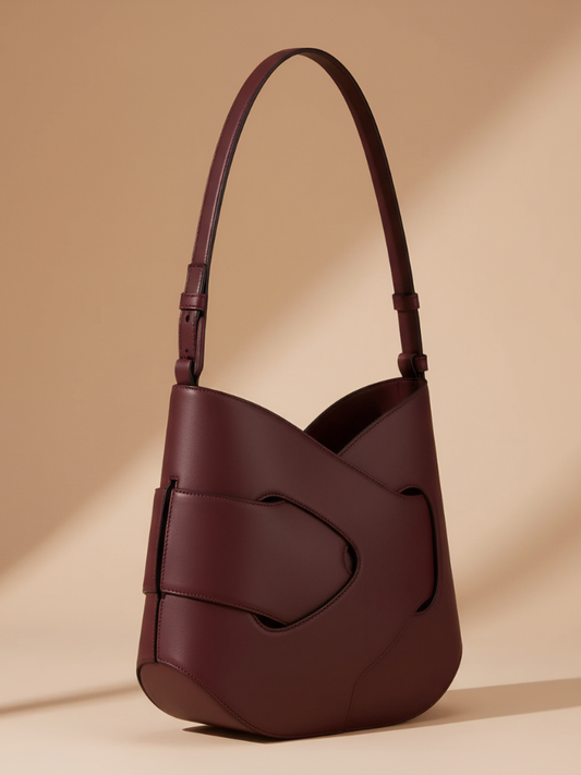 Modern Sculpted Leather Shoulder Bag – Chic Cut-Out Design