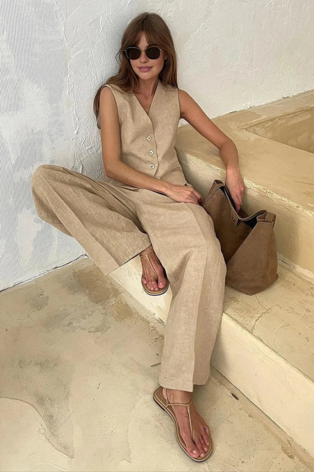 Polished Two-Piece Set – Sleeveless Vest and Wide-Leg Pants