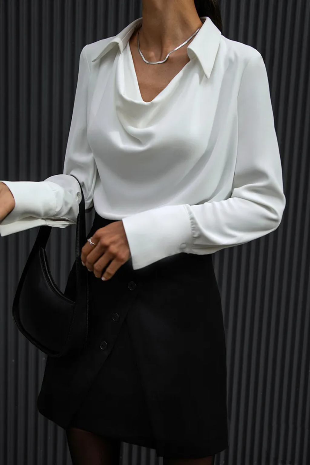 Polished Draped Collar Blouse – Long-Sleeve Modern Office Top