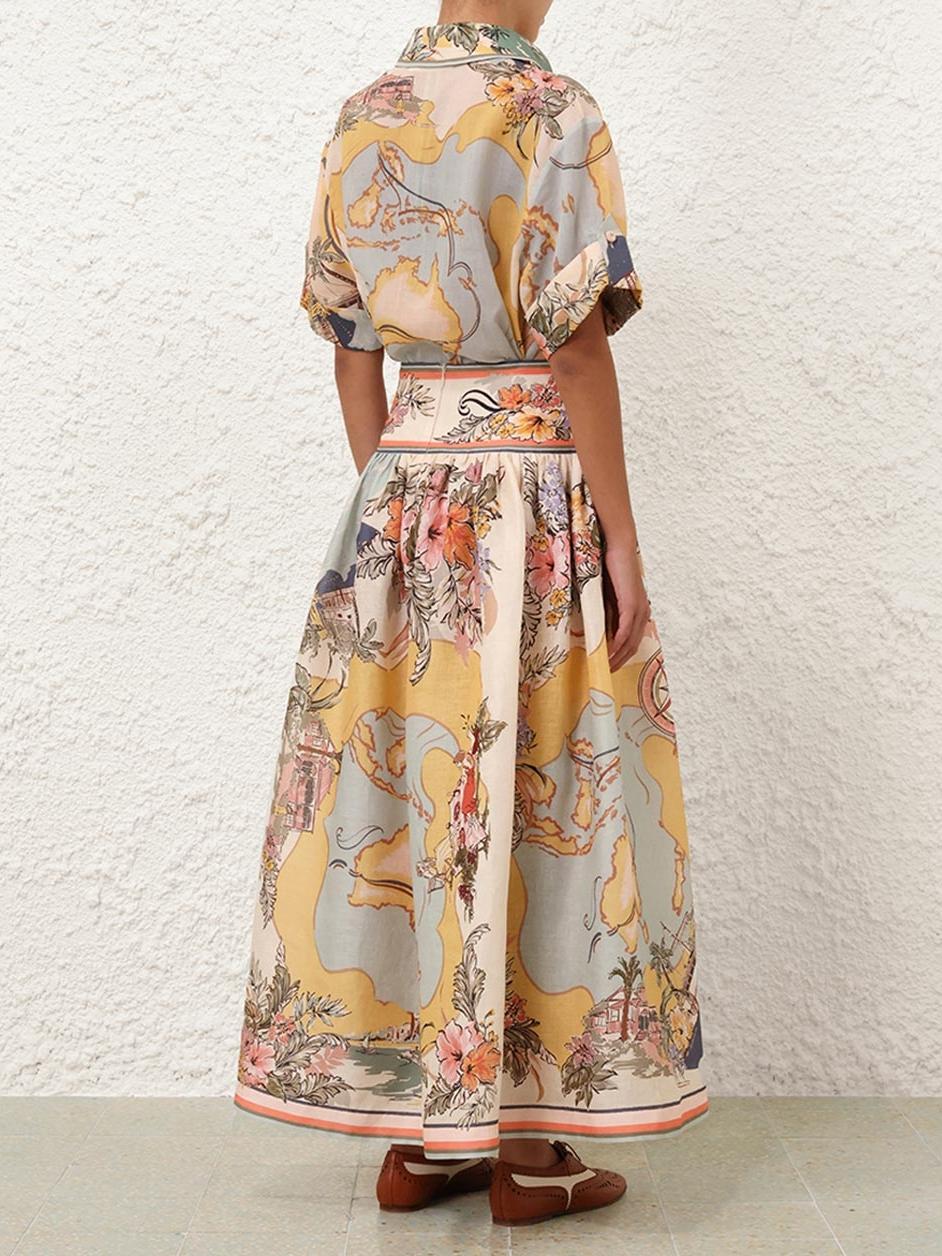 Women's Floral Midi Skirt – Pleated A-line Silhouette & Scenic Print