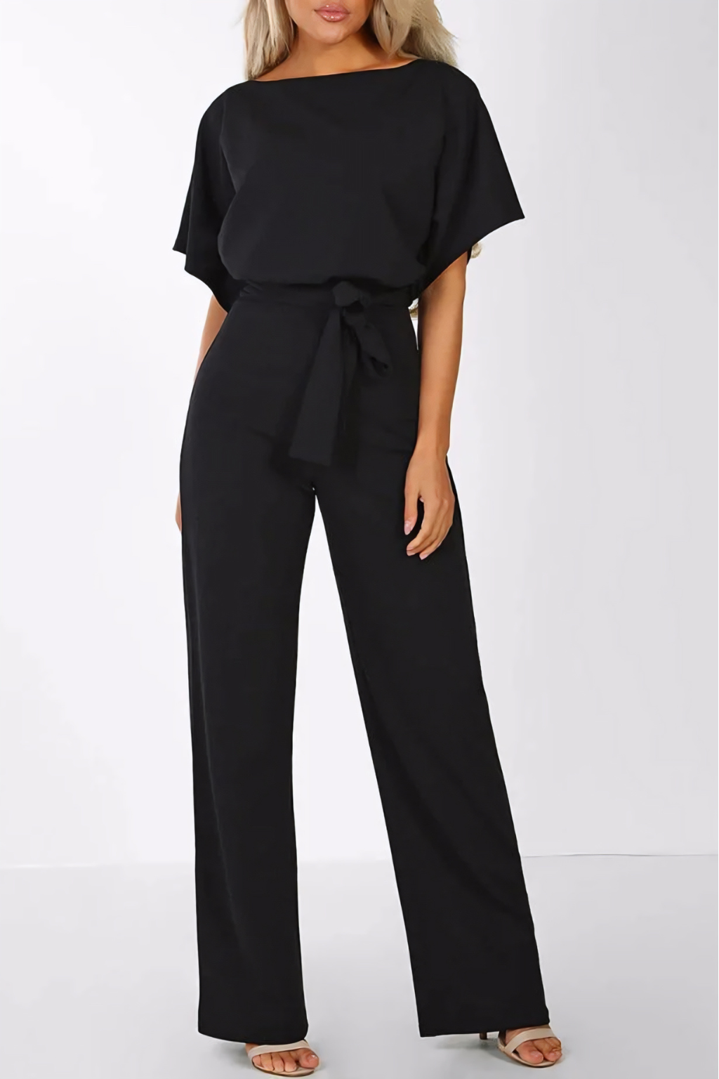 Chic Wide-Leg Belted Jumpsuit – Short-Sleeve Relaxed Silhouette & Modern Ease