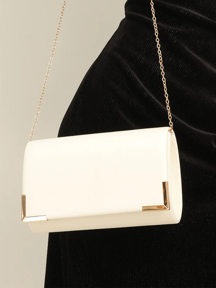 Chic Evening Clutch Bag – Sophisticated Black Shoulder Purse with Gold Chain