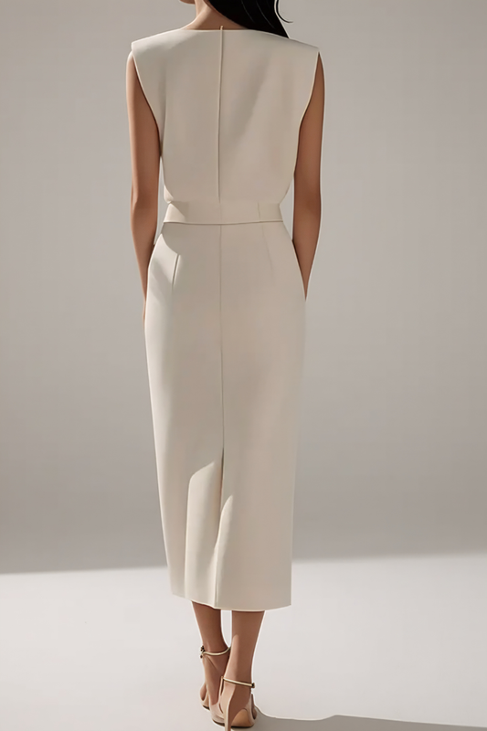 Elegant Button Detail Midi Dress – Refined Business Silhouette