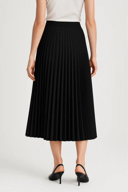Sophisticated Pleated Midi Skirt – Classic High-Waist Silhouette