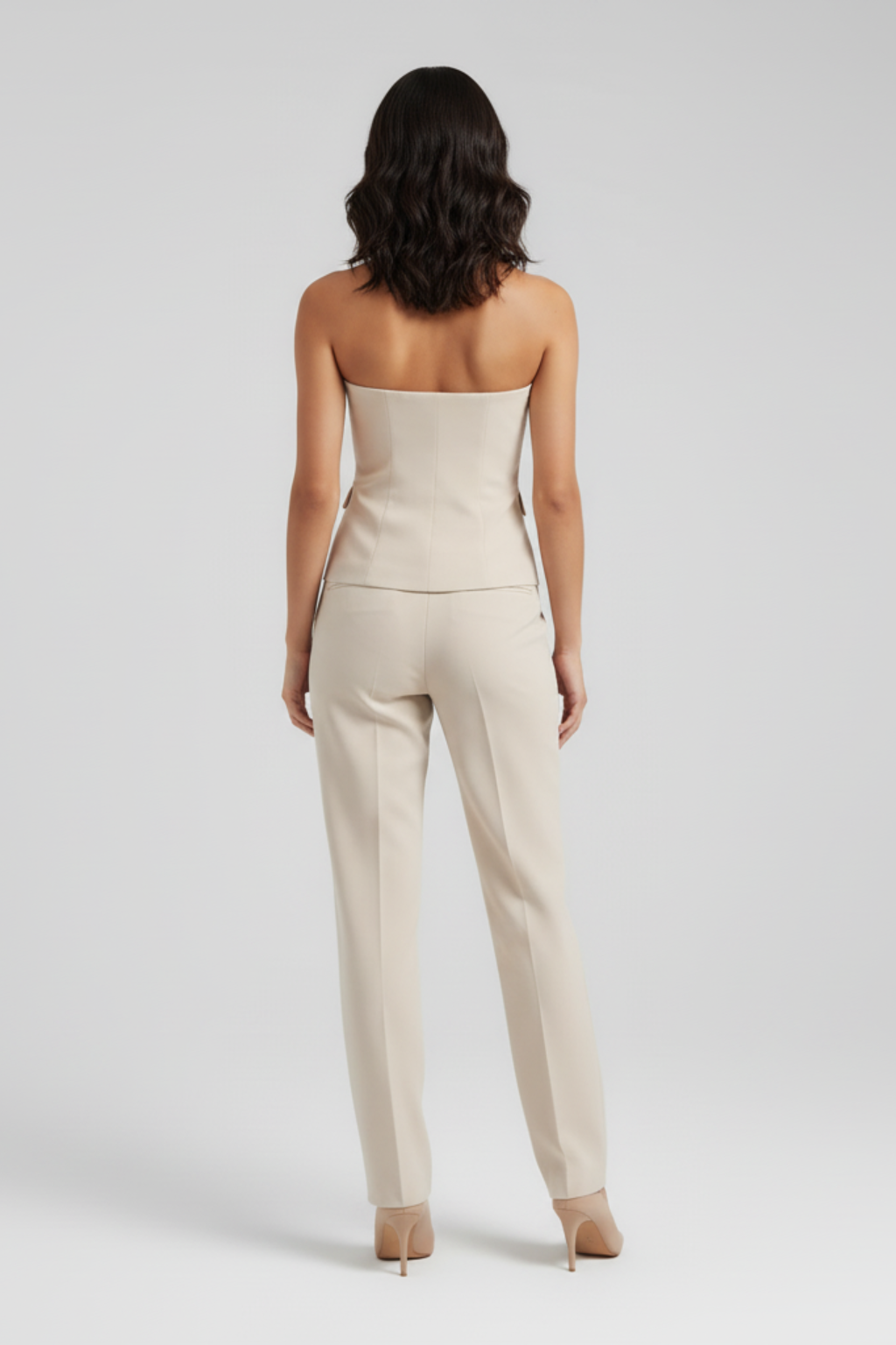 Refined Strapless Tailored Two-Piece Set – Tube Top & Straight-Leg Pants