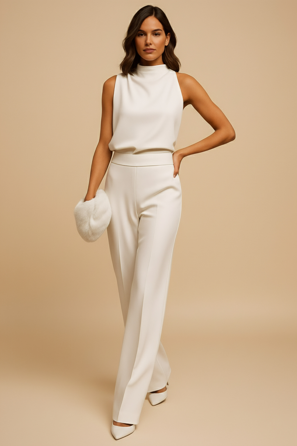 Sophisticated High-Neck Jumpsuit – Sleeveless Wide-Leg Evening Style