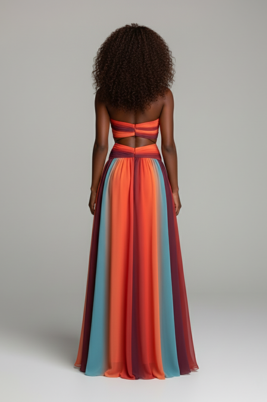 Strapless Cut-Out Maxi Evening Dress – Ombre A-Line Gown