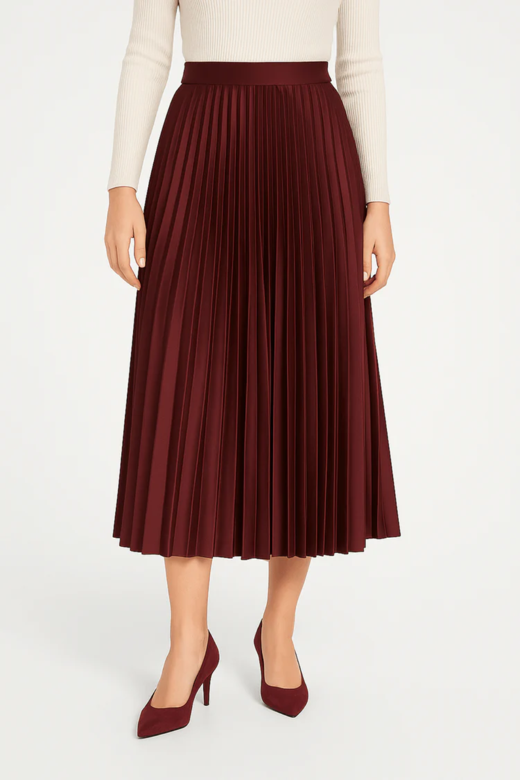 Sophisticated Pleated Midi Skirt – Classic High-Waist Silhouette