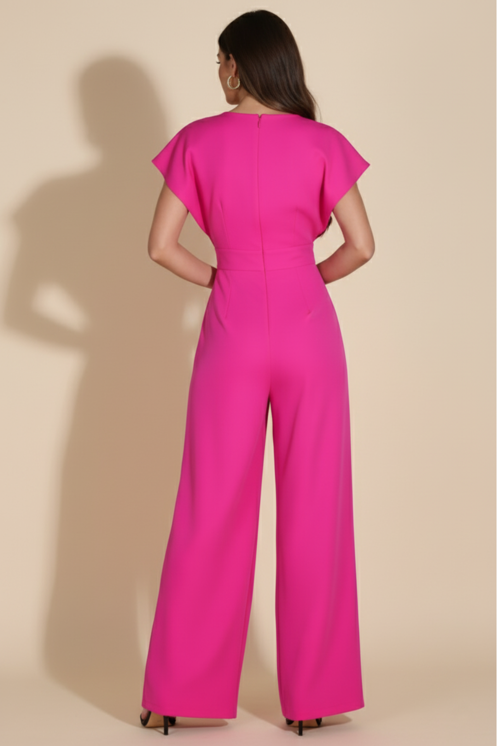 Chic Wide-Leg Jumpsuit – Tailored Waist & Draped V-Neck Silhouette