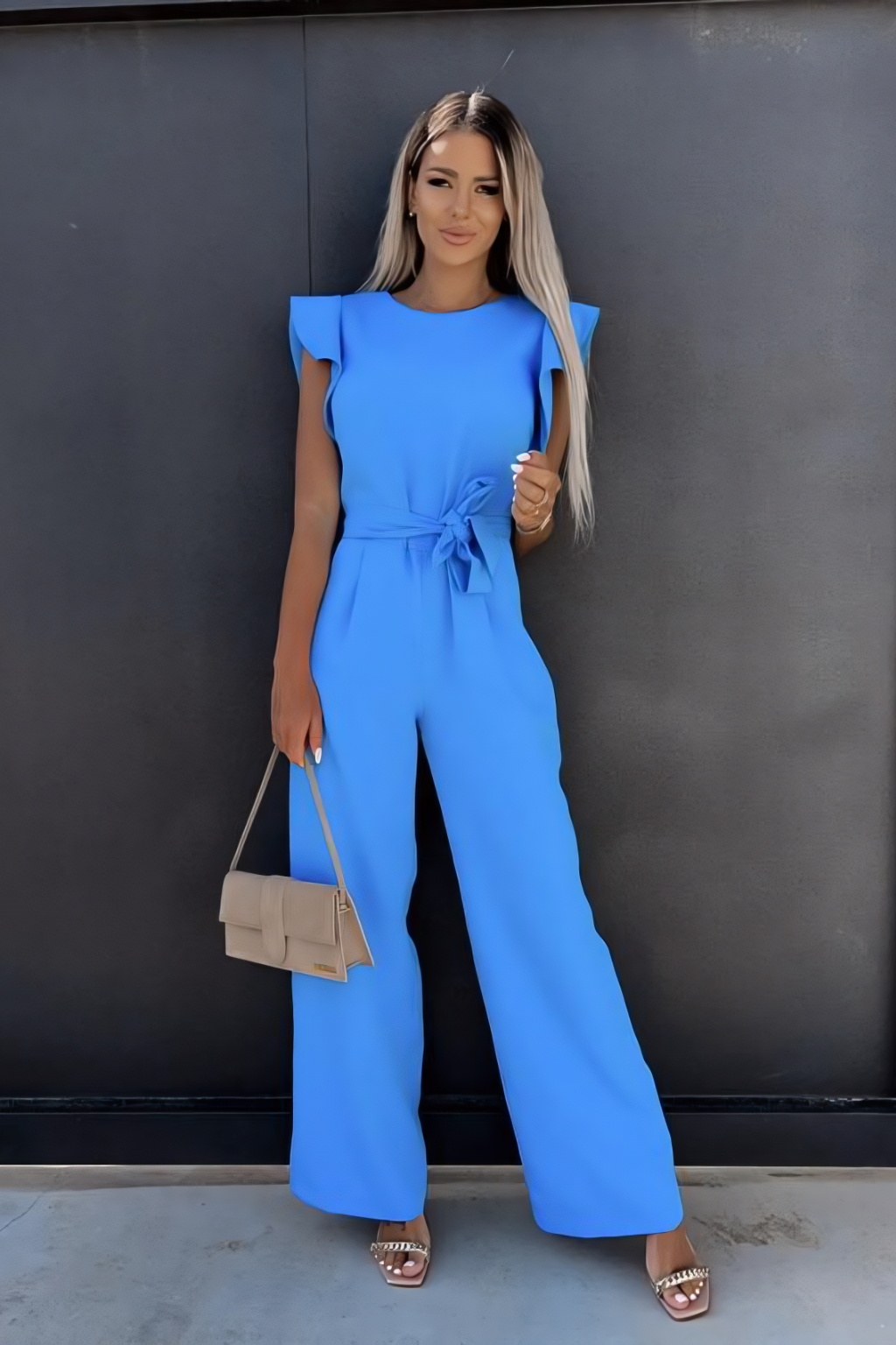 Sophisticated Jumpsuit – Ruffled Sleeve Detail & Wide Leg Silhouette
