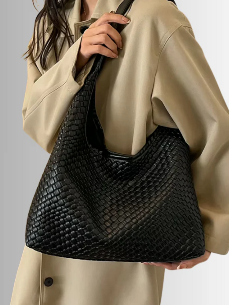 Woven Leather Shoulder Bag with Inner Pouch – Chic & Spacious