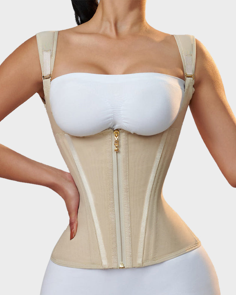 Women's Corset Vest – Double Waistband & Gold-Zip Sculpting Silhouette