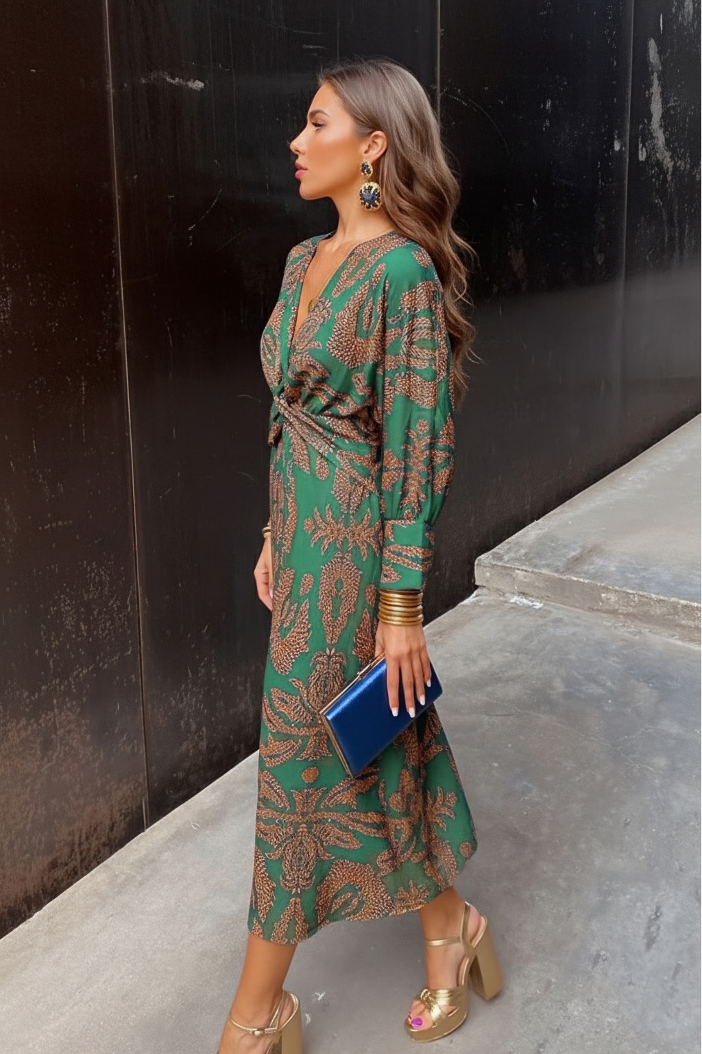 Boho Luxe Wrap Maxi Dress – Relaxed Fit with Statement Print