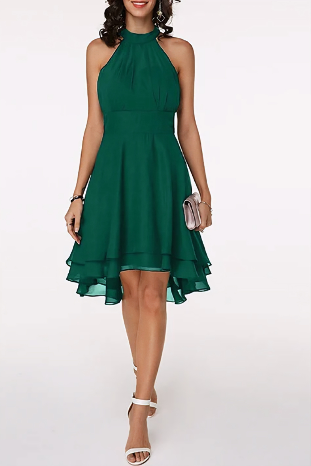 Elegant Halter Neck Ruffle Hem Midi Dress – Timeless Cocktail Silhouette
