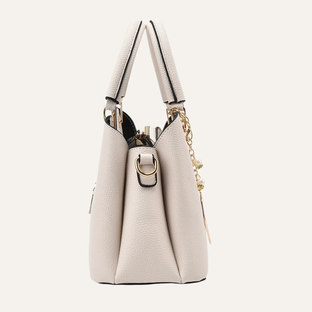 Women's Top Handle Shoulder Bag – Structured Silhouette & Gold Leaf Charm