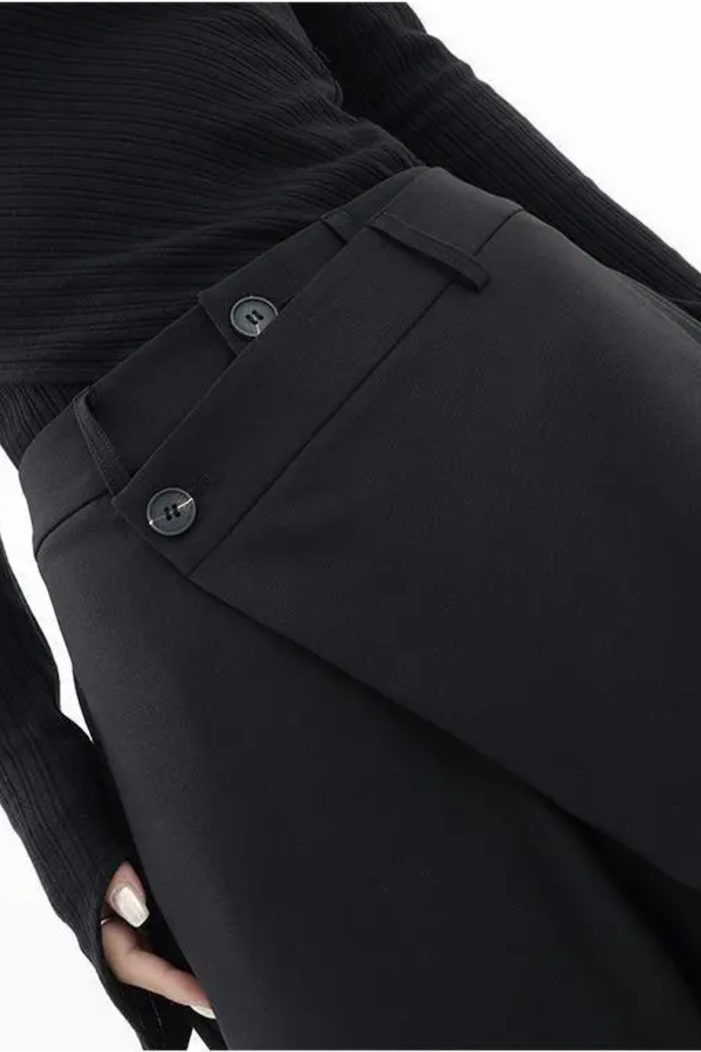 Modern Wide-Leg Pants – Asymmetric Waist Detail & Relaxed Silhouette