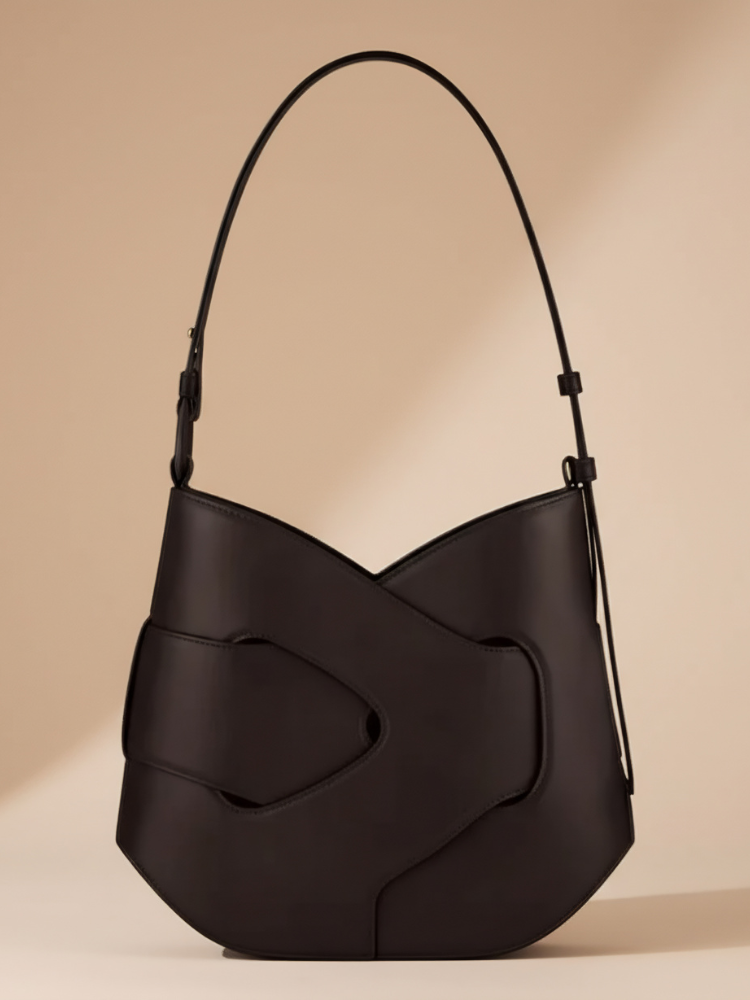 Modern Sculpted Leather Shoulder Bag – Chic Cut-Out Design